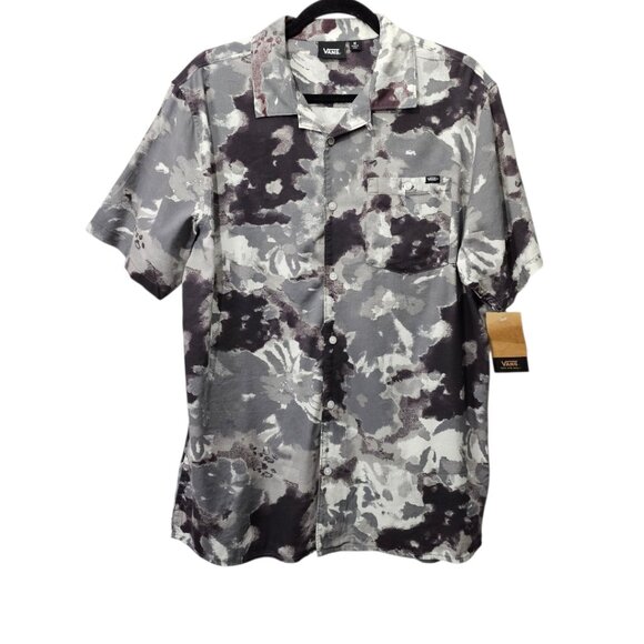 Vans New Watered Flora Quiet Shade Button Down Short Sleeve Black And Gray Shirt - Picture 1 of 10